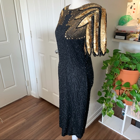 1980s Silk Hand-Beaded Cocktail Dress - Picture 2 of 12